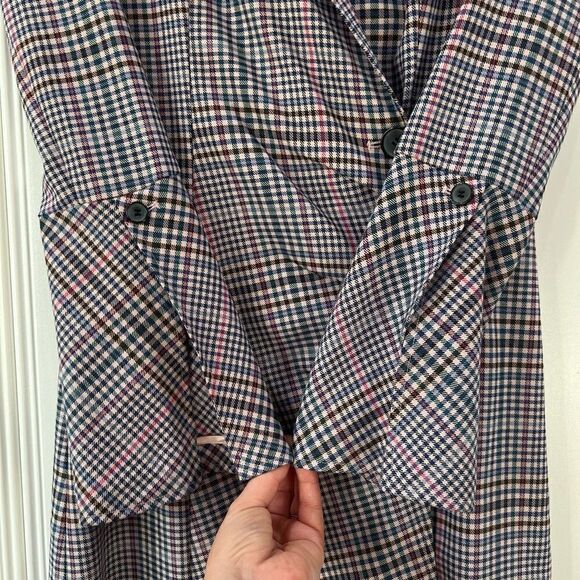 Parker Derby Blazer Mini Dress Women’s 4 Plaid Pink 4 Button Closure Workwear - Picture 7 of 15